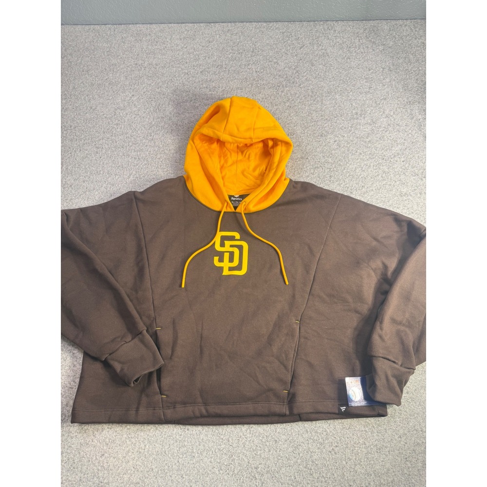 Fanatics San Diego Padres MLB Hoodie Brown Yellow XL Cropped Sweatshirt NEW